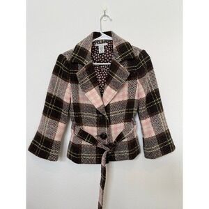 Cabi Kate Brown Pink Wool Blend Belted Blazer 3/4 Sleeve 2